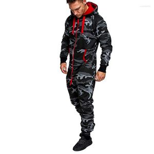 Men's Tracksuits Camouflage Men Jumpsuit Hooded Plush Home Clothing Printed Personality Casual Suit Male Leisure