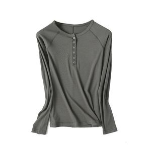 Maglietta da donna Manica raglan Henley Top con bottoni automatici a coste Slim Fit T-shirt Essential T-shirt S M L 230110