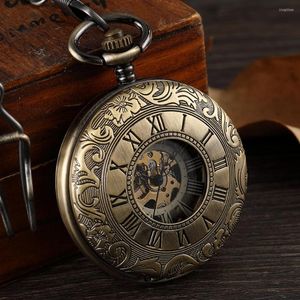 Pocket Watches Steampunk Hand Wind Mechanical Uhr ohne Batterie Vintage hohl r￶misches Skelett FOB Kette Anh￤nger Flip Takt