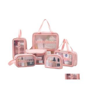 Aufbewahrungstaschen Frauen Reisetasche PU Make-up Organizer Wasserdichte Kulturbeutel Transparente Kosmetikkoffer LXL1509 Drop Lieferung Home Garden Ho DHC90