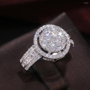 Wedding Rings Huitan Round Watch Shape Women Ring Party Anniversary Prong Setting CZ Stones Delicate Female Jewelry Design