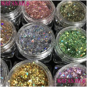 Tırnak parıltısı 12jar/set lazer gökkuşağı sanat pırıltılar sequins pudra pudra elmas holo pul renkf holografik pullar damla teslimat onu dhpnn