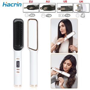 Hair Straighteners Brush 3 in 1 Heating Comb Electric Straightening and Curly Iron Curler for Women 230110