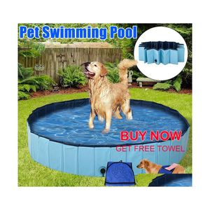 Kennels Pens Dog Pool Foldable Swimming Pet Bath Tub Bathtub Collapsible Bathing For Dogs Cats Kids Drop Delivery Home Garden Suppl Dhany