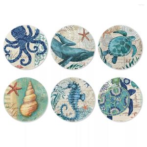 テーブルマットUPETSTORY VINTAGE MARINE LIFE PRINT DRINK COASTES 6PCS HOME DECOR PLACORMATカップマットパッドホルダーデザイナーキッチン食器