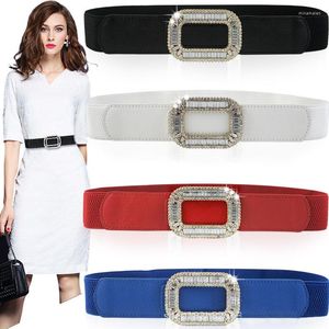 Bälten Fashion Luxury Rhinestone Buckle Cinch Belt For Women Thin Elastic Stretch Corset Dress Midjeband Dekorativa klädtillbehör