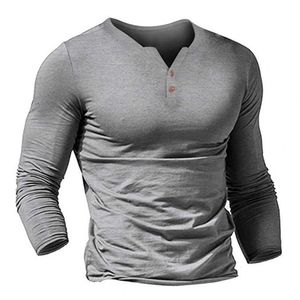 Herren T -Shirts Henley Shirt Männer Longsleeve VNECK Button Placket Slim Solid Color Leicht atmungsaktives, bundes locker grundlegend übergroße Homme Herbst 230110