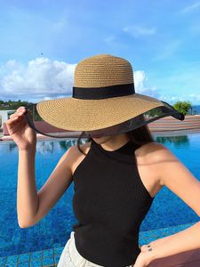 Szerokie krawędzi krem ​​przeciwsłoneczny i słońce wielka słomka kapelusz żeńska koreańska wersja Tide Summer Mała kadzidło na plaży twarz