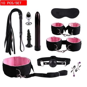 Articoli di bellezza Manette Collare Frusta Bavaglio Morsetti per capezzoli BDSM Bondage Corda Erotici Adulti Giocattoli sexy Per Donna Coppie Anal Butt Plug Coda