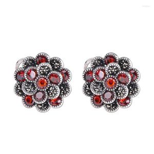 Studörhängen Thai Silver Hand Ladies 925 Jewelry Flower Red Zircon Products