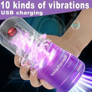 Sex toys Massager Male Masturbator Cup Aircraft Vibration Blowjob Sucking Machine Transparent Silicone Soft Toys Goods