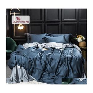 Bedding Sets Slowdream Pure Blue Gray 100 Silk Set Beauty Healthy Queen King Silky Quilt Er Pillwocase Flat Sheet Or Fitted Drop Del Dhbrk