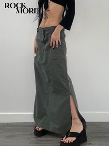 Skirts Rockmore Harajuku Slit Cargo Long Y2K Low Waist Maxi Women'S AnkleLength 2000s Retro Fairycore Grunge Outfit 230110