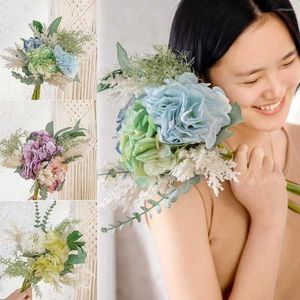 Decorative Flowers Party Supplies Bridal Bouquet Lifelike Pampass Faux Plant Grass Artificial Hydrangea Floral Arrangement