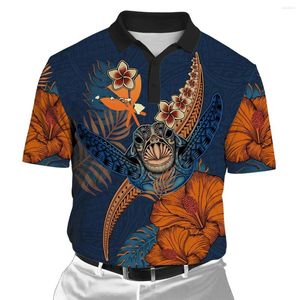 Herrpolos Hawaii Polo Shirt Polynesian Turtle Tattoo Flowers 3D Printed Men for Women Short Sleeve Summer T-Shirt Pol-03