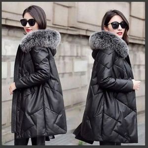 Women's Leather 2023 Winter Style PU Jackets Women's Mid-Length Imitation Fur Collar Coat Outcoat Female Hooded Overwear Tops