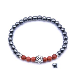 ビーズストランドXuebao Alloy Black Gallstone Natural Gemstone Bead Bracelet 6mmマニュアルエラスティックユニセックスジュエリー磁気療法ドロップDHWVG