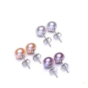 Stud Women Freshwater Pearl Earrings With 925 Sterling Sier Needle Real Fresh Water Ctured Pearls Ear Studs Girl Color And Size Drop Dhzyj
