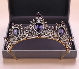 Kmvexo 2019 New Baroque Purple Crystal Tiara Crown Bridal Hair Accessories Brides Tiaras Wedding Headpiece Princess Queen Diadem H4531867