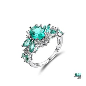 Bandringar Sier Women Dazzling Flower Ring CZ Zircon Anniversary Delicated Crystal Wedding Engagement Drop Delivery Smycken OT4AH