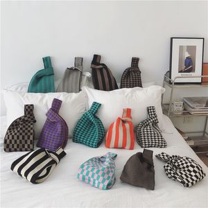 Gift Wrap Chessboard Handbag Color Stripe Tote Bag Geometry Knitting Fabric Women Chequer Design Eco Decoration Purses 230110