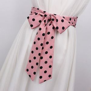 Поясные веревки для платьев широко талию ткани женщины модные дамы белая черная красная розовая точка шелковая лента лента лента лента ceinture femme