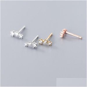 Silver Authentic 925 Sterling Sier One Row Cz Zircon Earrings For Women Fashion Cute Micro Crystal Stud Earring Wedding Xmas Gifts D Dhhfl