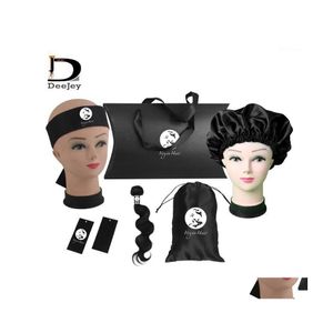 Presentförpackning Anpassad logotyp hårförlängningsbuntar förpackningar sätter mänskligt jungfruhäftande hang taggar Bonheter Satin Package BOX Kit1 Drop Dhiar