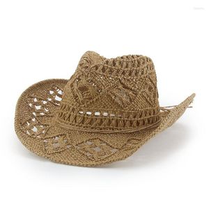 Chapéus largos de aba para mulheres verão palha oca de palha sólida bowknot ao ar livre praia casual elegante homem protetor Hat Hat Sombreros de Mujer