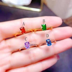 Cluster Rings S925 Silver Certified Ring Natural Multi-Colored Gemstone Set Jewelry Light Luxury Fashion Party For Women