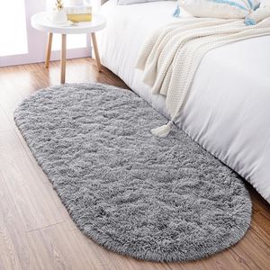 Carpets LOCHAS Faux Fur Area Rugs Oval Fluffy Long Hair Carpet Floor Mats Plush Soft Door Mat Bedside For Bedroom Living Room