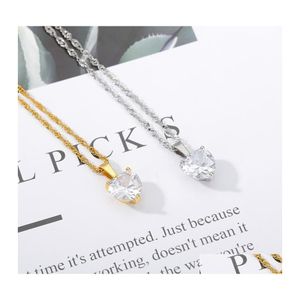 Pendant Necklaces Fashion Heart Necklace For Women Couple Lovers Gold Stainless Steel Chain Chocker Female Cute Zircon Jewlery 2167 Ot97I