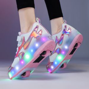 Sneakers Kids LED usb charging roller shoes glowing light up luminous sneakers with wheels kids rollers skate shoes for boy girls 230110