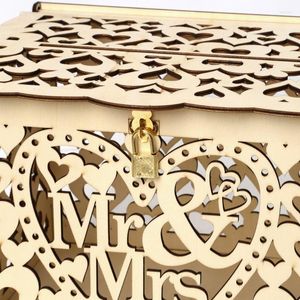 Prezent DIY Wedding Mr Pani Wooden Card Money Box Case With Lock Rustic Beautiful