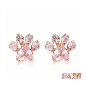 Stud Trendy Cute Cat Paw Earrings For Women Fashiong Rose Gold Earring Pink Claw Bear And Dog 971 T2 Drop Delivery Jewelry Otqej