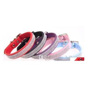Dog Collars Leashes Wholesale Pet Cat Leads Colorf Rhinestone Diamond Pu Leather Crocodile Pattern White S/M/L Drop Delivery Home Dhyqr