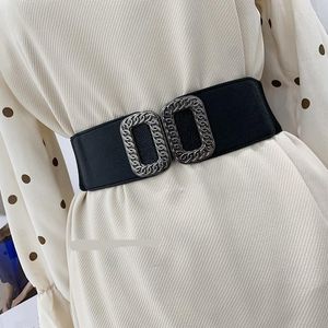 Gürtel Vintage Royal Chain Buckle Waistbands Damen Kummerbund Elastic Wide Belt All-Match-Bund Dekoration Strap für Dress Coat