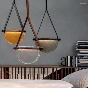 Подвесные лампы в стиле светодиодные люстры стеклянная кожаная материал ресторан кухонный лампа уникальные домашние светильники
