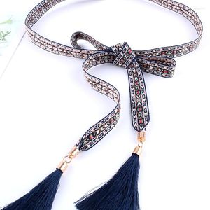 Belts Designer High Qualityi National Traits Belt Canvas Straps Waist Tasstel Rope Retro Female Decorative Dress Fringed