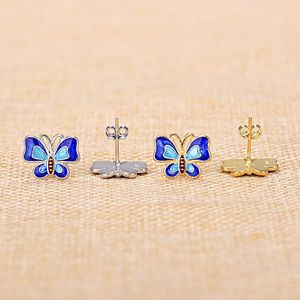 Stud Earrings Ethnic Style S925 Silver Butterfly Cloisonne Blue Enamel Fashion Temperament Party Fine Jewelry