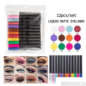 Lip Gloss Handiyan Matte Liquid Eyeliner Pen Set 12 Farben Wasserdicht Langlebig Schnell Trocknend Helle Farbe Make-Up Eye Liner Drop Deli Dhdmn