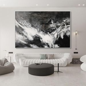 Paintings Modern Abstract Black White Grey Hand Painted On Canvas large abstract oil painting Wall Art Picture Home Decoration For Living Room Paper