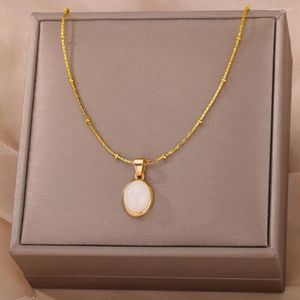 Anhänger Halsketten Mode Stein Opal Oval Halskette Für Frauen Edelstahl Gold Farbe Hochzeit Ästhetische Schmuck Geschenk