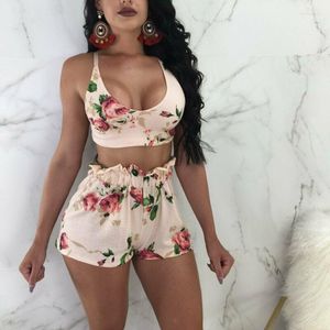 Tvådelad klänning 2023 Fashion Sexy Women's Set Floral Printed Bodycon Crop Top Pants SE 2 Tvådelar Club Celebrity Party Party