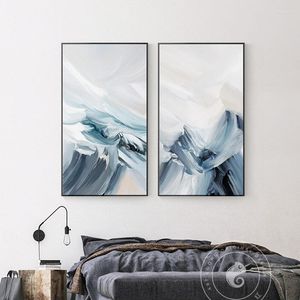 Paintings Magnificent Snow Mountain Ravines Wall Canvas Poster White And Dark Blue Art Pictures For Living Room Home Deco