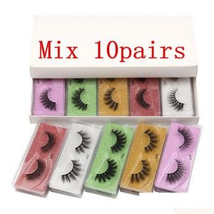 Falsche Wimpern 3D-Wimpern-Farbverpackungsbox Farbiger Bodenkarten-Wimpernbehälter mit Lockenwickler und Pinzette Natürlich dick übertrieben Makeu Dhywp