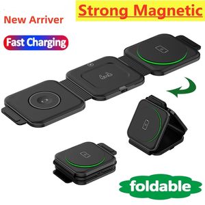 3 in 1 Magnetic Wireless Charger Stand Foldable Fast Charging Station Led Light for iPhone 14 13 12 pro max  Watch  3 2 Samsung Xiaomi Huawei Smartphones