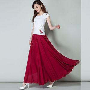 Röcke Sommer Chiffon Übergröße Volle Länge Hohe Taille Eleganter Tanz Rosa Schwarz Rot Marineblau Weiß Lang 230110