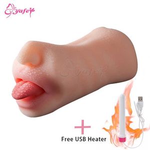 Sex toys Massager Toy for Men Masturbator Cup Aritificial Vagina Real Deepthroat Tongue Double Hole Penis Massage Hand Vibration