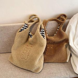 Evening Bags Fashion Cute Bear Furry Fluffy Women Totes Handbags Soft Plush Shoulder Bag Girls Japanese-Style Large Capacity Lamb